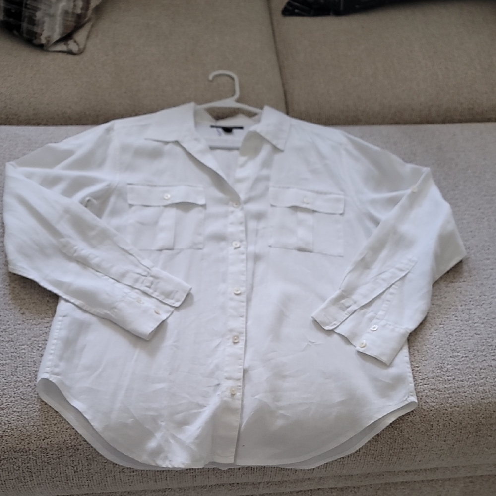 Tommy Bahama 100% Linen Blouse Women's S White Long Sleeve Shirt